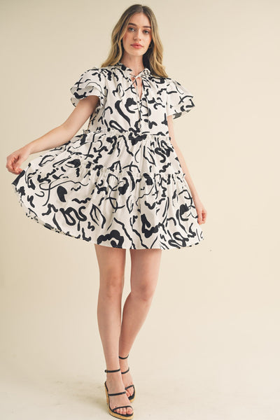 urban sophistication ruffle sleeve mini dress | black + white
