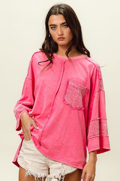 summer bliss cut edge washed jersey top | fuchsia