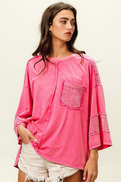 summer bliss cut edge washed jersey top | fuchsia