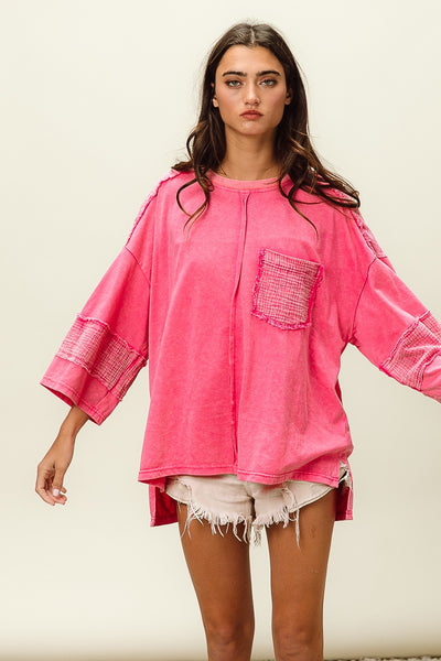summer bliss cut edge washed jersey top | fuchsia