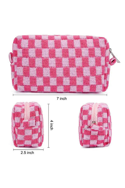 checkered cosmetic pouch | pink