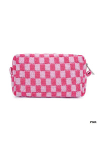 checkered cosmetic pouch | pink