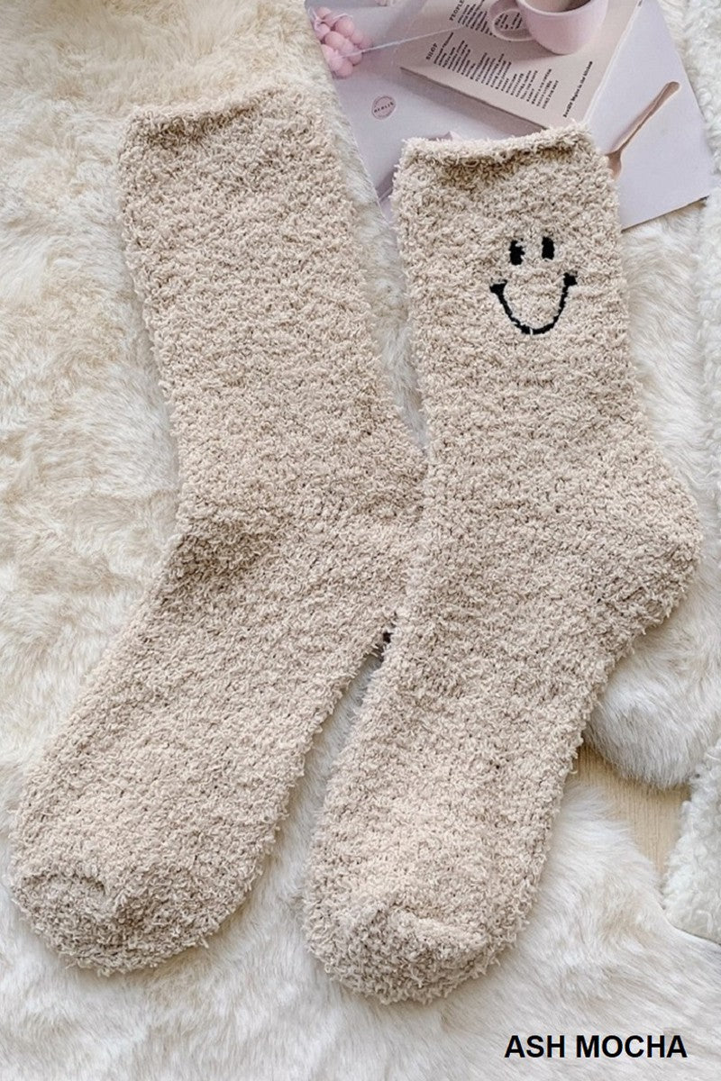 smiley fuzzy socks | ash mocha