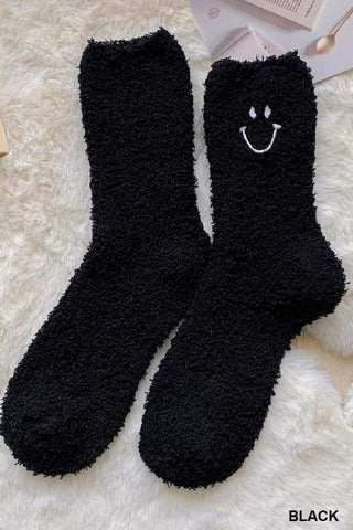smiley fuzzy socks | black