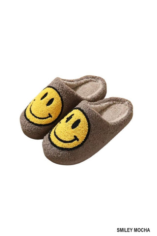 smiley slippers | mocha + yellow