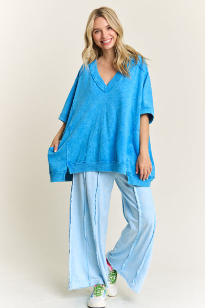 a little getaway mineral wash terry top | ocean blue