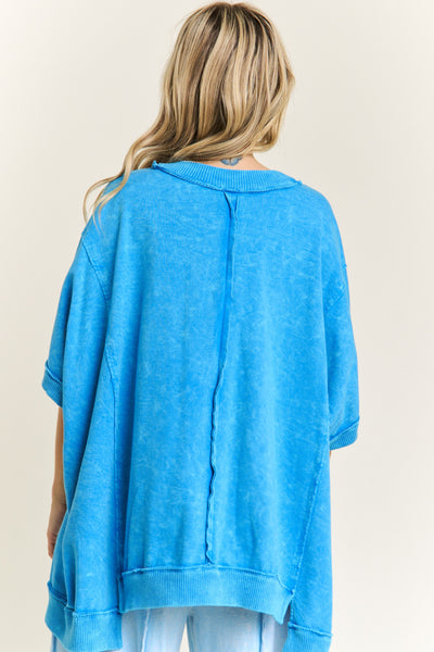 a little getaway mineral wash terry top | ocean blue