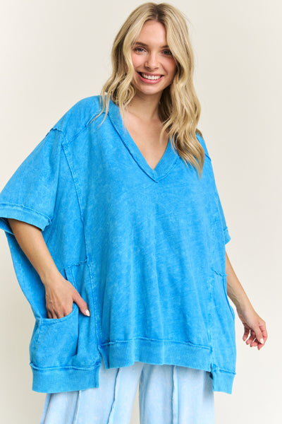a little getaway mineral wash terry top | ocean blue