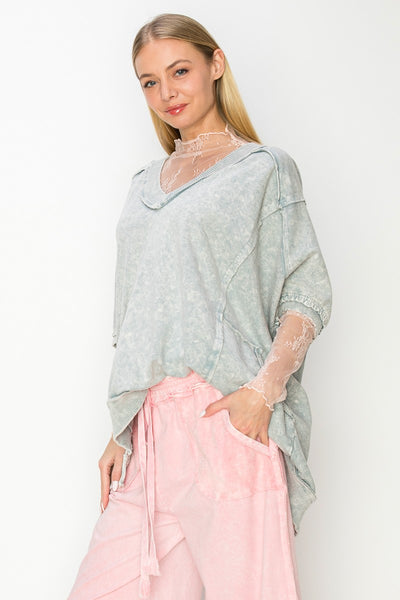 a little getaway mineral wash terry top | silver grey