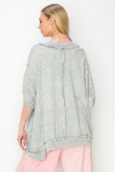 a little getaway mineral wash terry top | silver grey