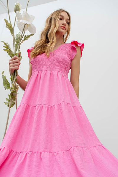new day flutter sleeve midi dress | pink