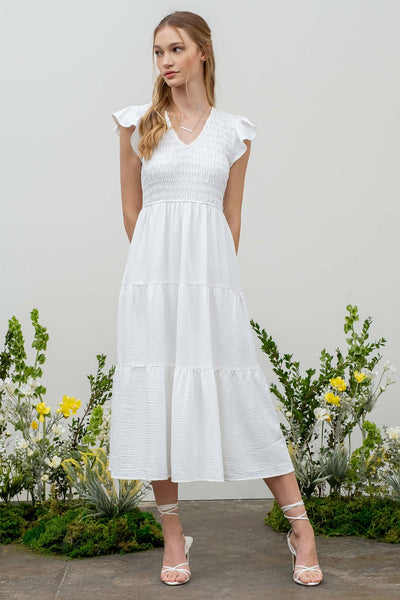 new day flutter sleeve midi dress | white