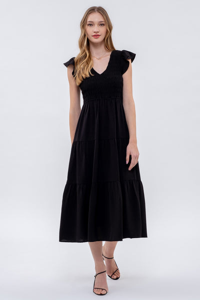 new day flutter sleeve midi dress | black