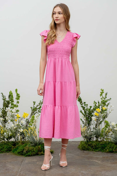 new day flutter sleeve midi dress | pink
