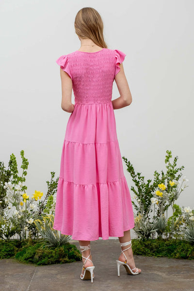 new day flutter sleeve midi dress | pink