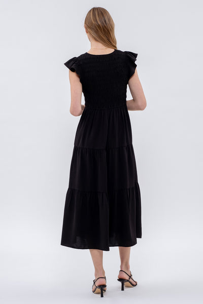new day flutter sleeve midi dress | black