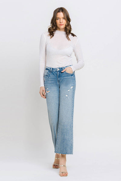 olivia mid rise crop wide leg jeans | shiny