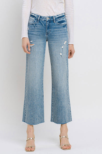 olivia mid rise crop wide leg jeans | shiny