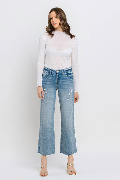 olivia mid rise crop wide leg jeans | shiny