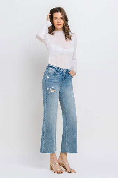 olivia mid rise crop wide leg jeans | shiny