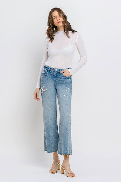 olivia mid rise crop wide leg jeans | shiny
