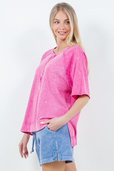 a little unpredictable mineral wash top | hot pink