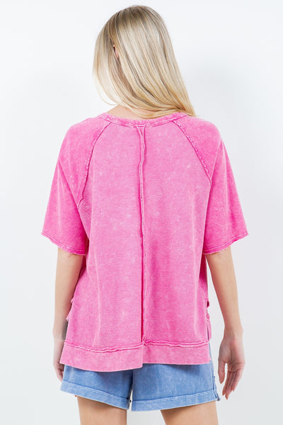 a little unpredictable mineral wash top | hot pink