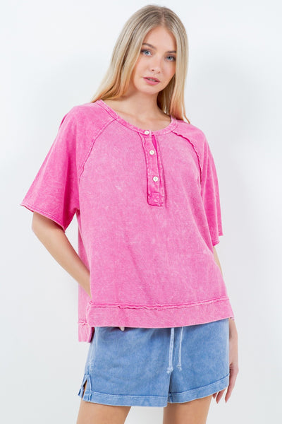 a little unpredictable mineral wash top | hot pink