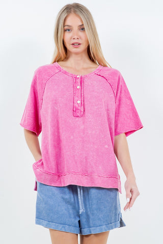 a little unpredictable mineral wash top | hot pink