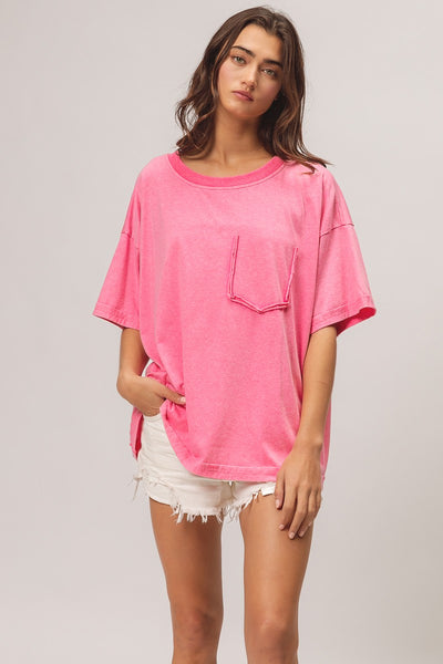 embracing the grind washed jersey top | fuchsia
