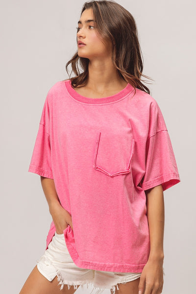 embracing the grind washed jersey top | fuchsia