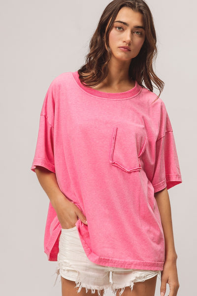 embracing the grind washed jersey top | fuchsia