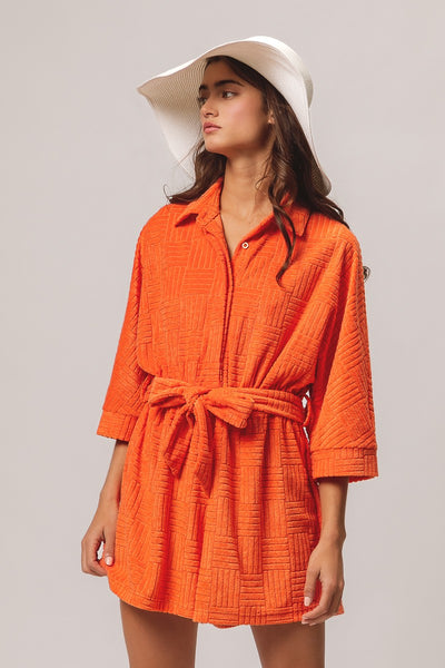 high tide terry cloth textured romper | orange