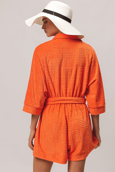 high tide terry cloth textured romper | orange