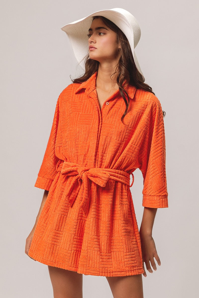 high tide terry cloth textured romper | orange