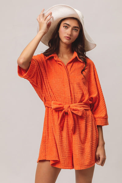 high tide terry cloth textured romper | orange