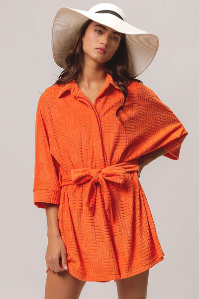 high tide terry cloth textured romper | orange