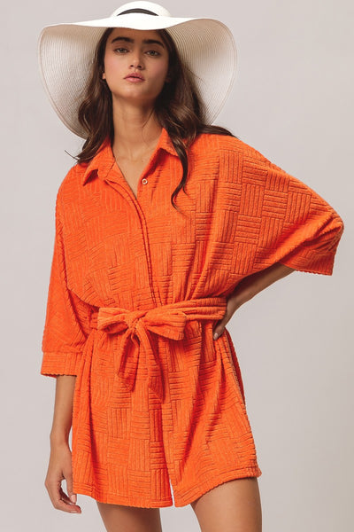 high tide terry cloth textured romper | orange