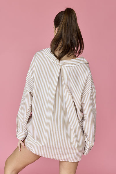 by all means oversized striped button up | taupe