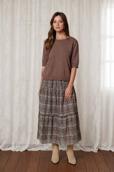 if you ask me raw edge half sleeve sweater | chocolate brown
