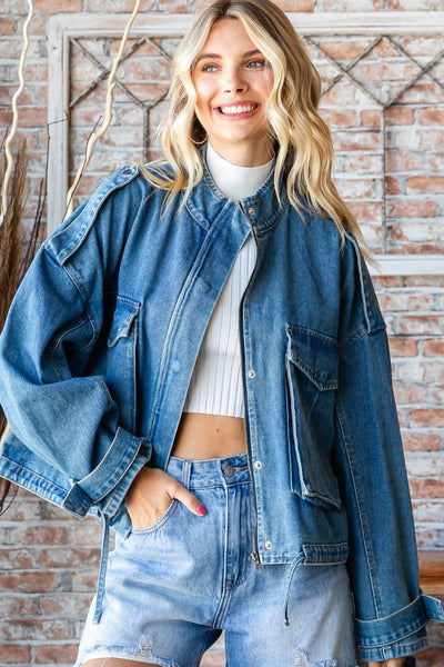 need a change double pocket denim utility jacket | medium wash