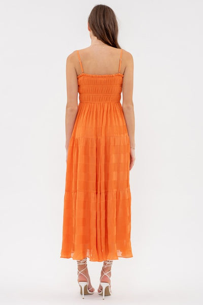 social soiree pleated midi dress | orange