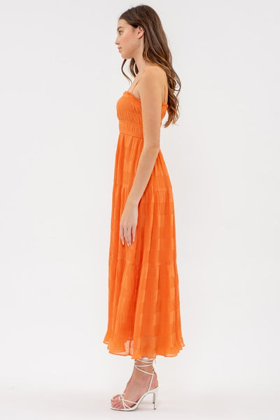 social soiree pleated midi dress | orange