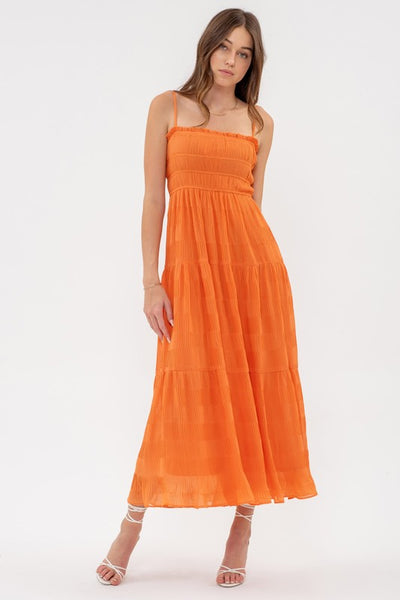 social soiree pleated midi dress | orange