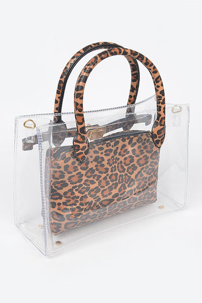 2-in-1 clear top handle bag + insert | leopard