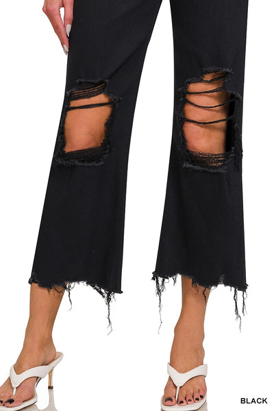 shellie high waist flare crop jeans | black