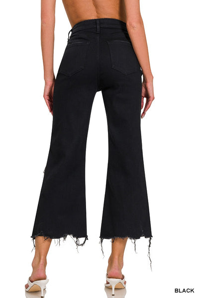 shellie high waist flare crop jeans | black