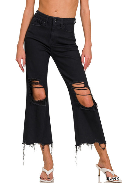 shellie high waist flare crop jeans | black