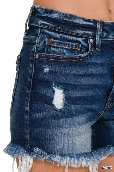 nellie frayed hem denim shorts | dark wash