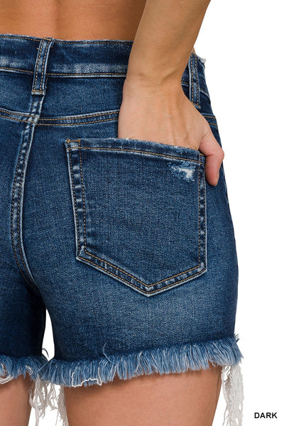 nellie frayed hem denim shorts | dark wash